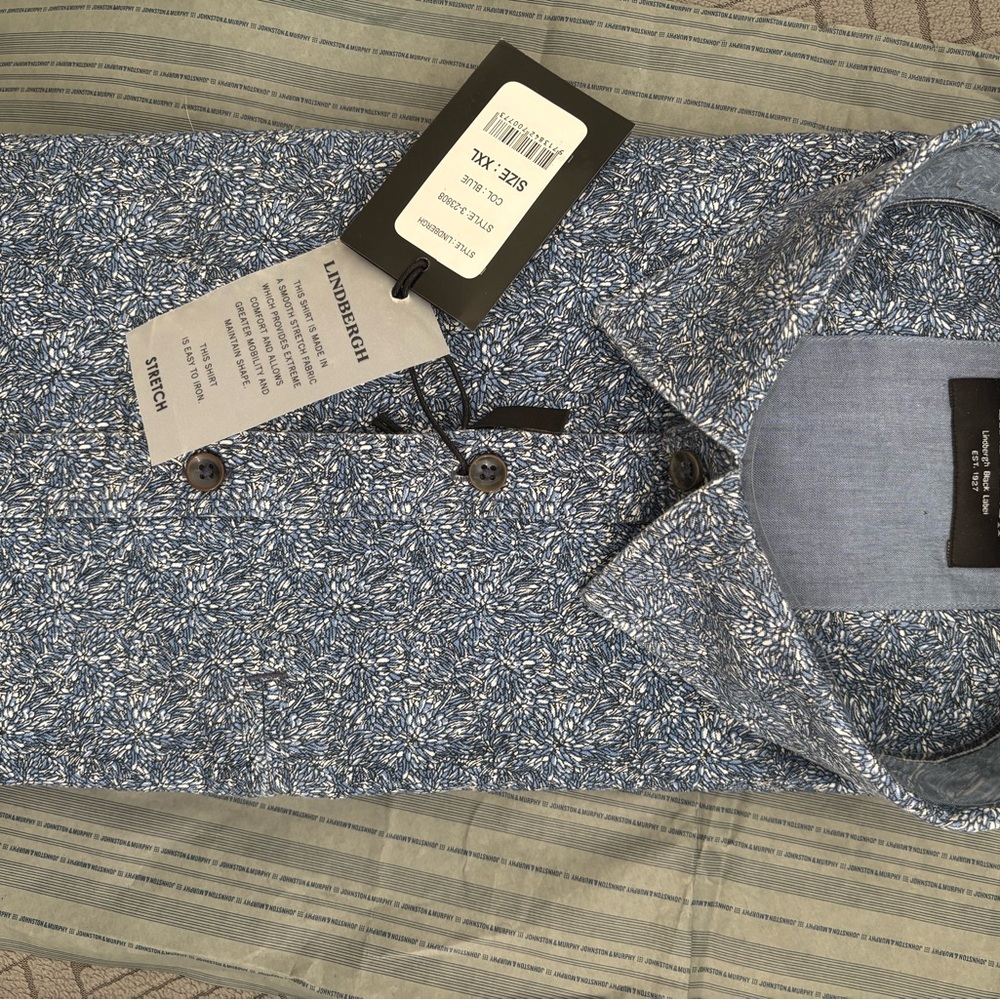 Nwt Men's designer Casual Blue Patterned Shirt Xxl